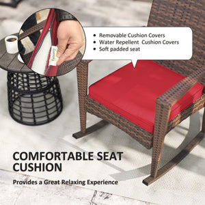 Outdoor synthetic rattan rocking chair, burgundy