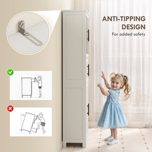 Bathroom storage cabinet with glass doors and adjustable shelves, white