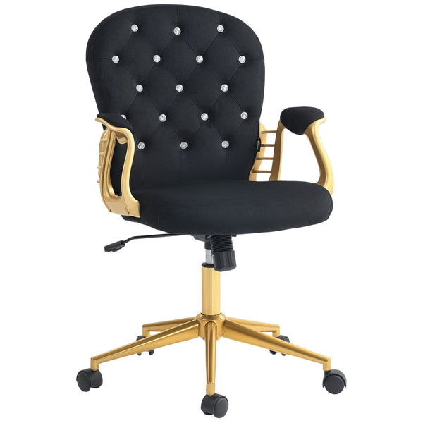 Black and gold tufted velvet office chair