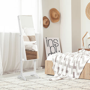 Jewelry cabinet with lockable mirror and 3 adjustable angles, white