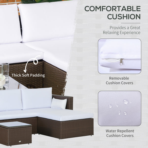 3 Piece Rattan Sofa Set with Coffee Table, Cushions and Pillows