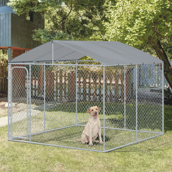 Outdoor enclosure with roof, steel padlock and wire mesh side panels