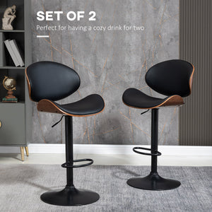 Set of 2 Modern Faux Leather Adjustable Swivel Bar Stools, Black 