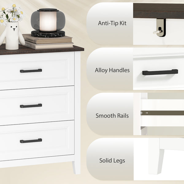 3-drawer chest for bedroom, white