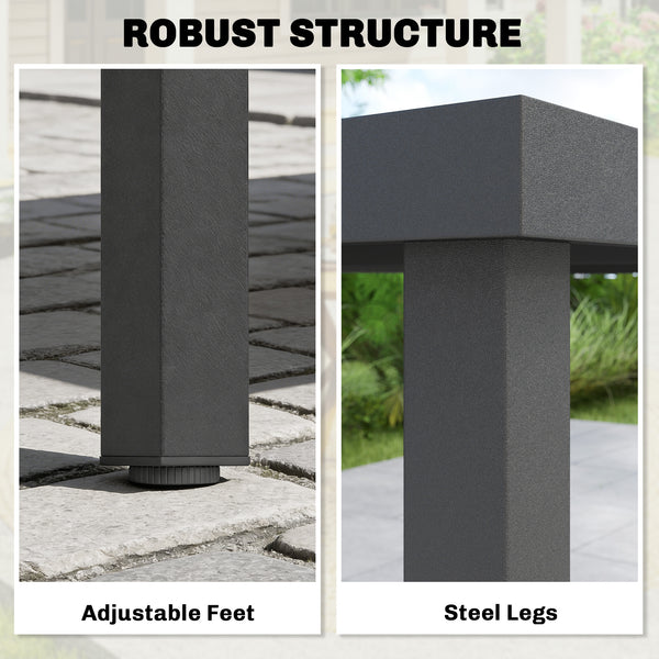 Rectangular 6-person patio table in wood-plastic composite and steel frame, grey