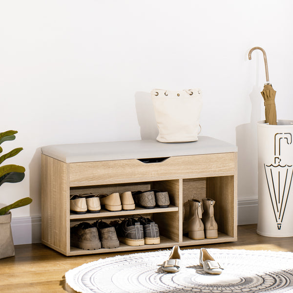 Shoe bench with padded cushion, natural color