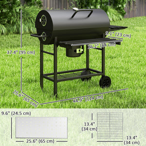 29" Charcoal BBQ Grill Barbecue Grill with Foldable Front Side Table, Spacious Cooking Area, Shelf, Black