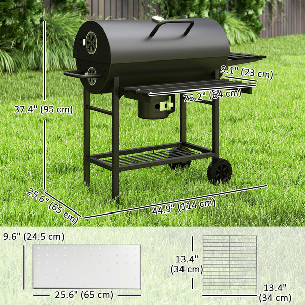 29" Charcoal BBQ Grill Barbecue Grill with Foldable Front Side Table, Spacious Cooking Area, Shelf, Black