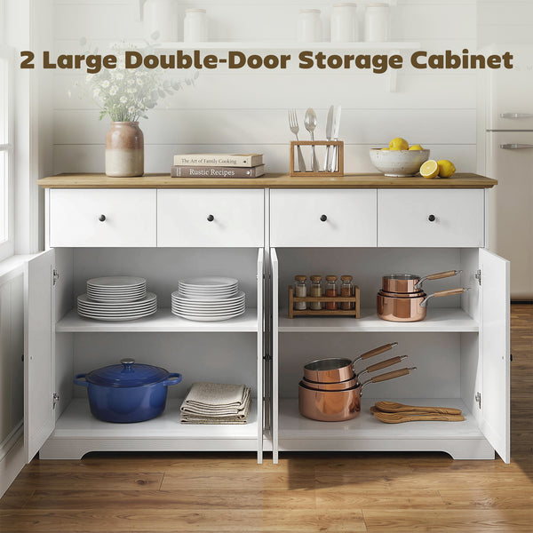 Buffet de cuisine de style campagnard de 55 pouces avec portes à fermeture douce, 2 tiroirs et 2 étagères réglables