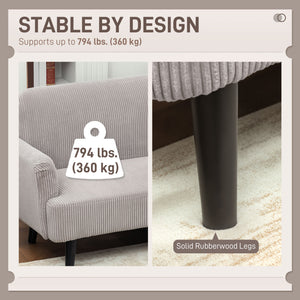 3-seater corduroy sofa with rubberwood legs and extra-wide seat, light grey