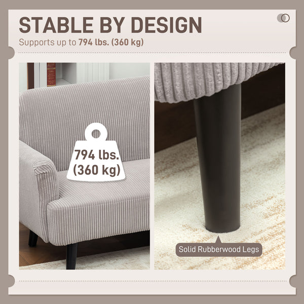 3-seater corduroy sofa with rubberwood legs and extra-wide seat, light grey