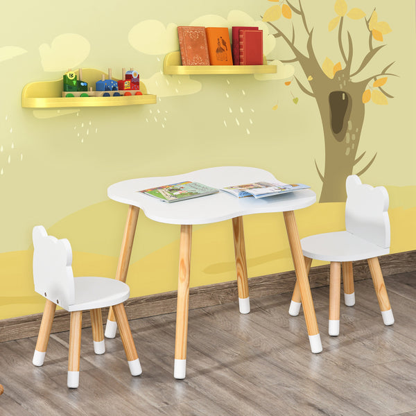 Children's wooden table and 2 chairs set, white