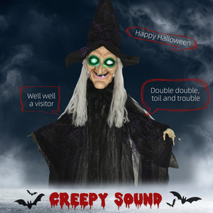 6ft Outdoor Halloween Decoration, Life Size Black Witch, Halloween Prop with Light Up Eyes