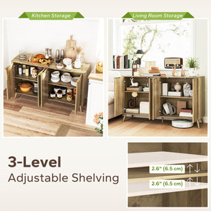 Modern Sideboard with 4 Fluted Doors and 2 Adjustable Shelves for Kitchen and Living Room, Natural