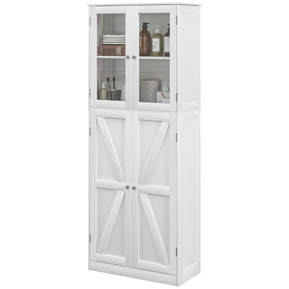 Modern Bathroom Vanity with Glass Doors and 5 Tier Barn Doors, White