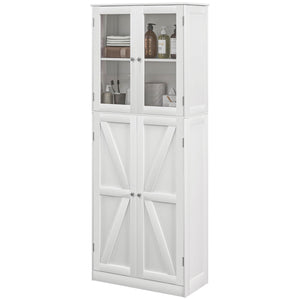 Modern Bathroom Vanity with Glass Doors and 5 Tier Barn Doors, White