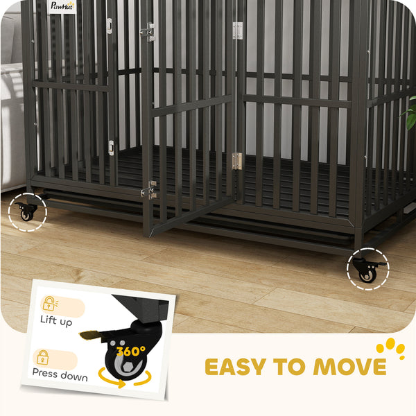 49" Heavy-Duty Steel Dog Crate with Wheels, Black