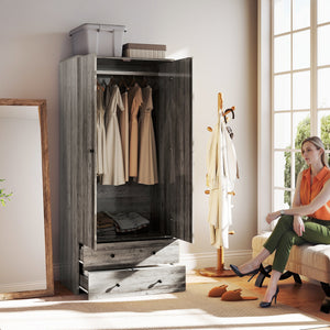 Modern wardrobe with 2 drawers and hanging rod, grey