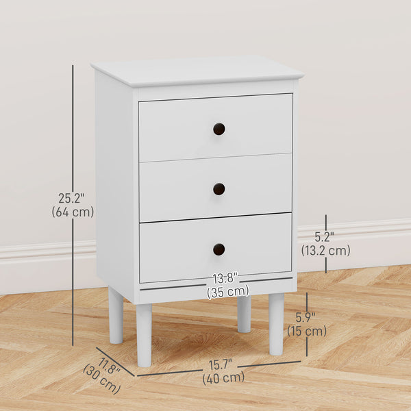 Set of two modern three-drawer bedside tables, white