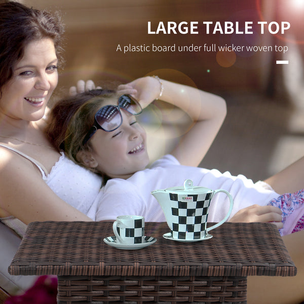 Patio coffee table in woven resin, brown color