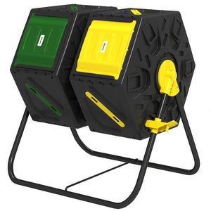 Double-chamber rotary composter with 24 vents and steel legs