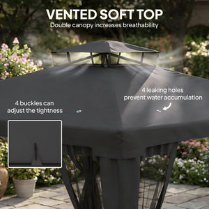 9.6' x 9.6' garden pavilion with steel frame and mosquito netting, dark grey