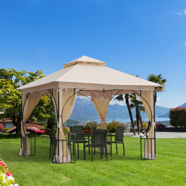 10 x 10 gazebo with mosquito nets, beige