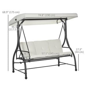 Convertible swing chair with canopy and cushions, 3-seater, cream white
