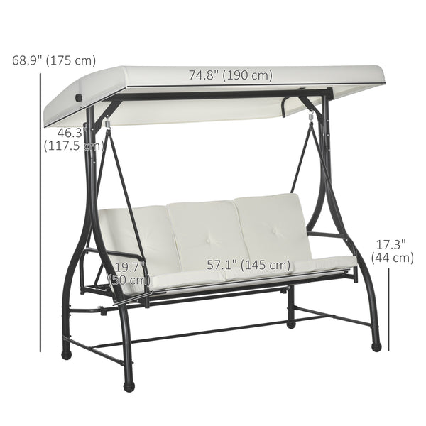 Convertible swing chair with canopy and cushions, 3-seater, cream white