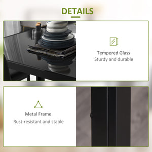 Rectangular Glass Top Kitchen Table and Chair Set with Metal Frame and Faux Leather Upholstery for Dining Room, Black