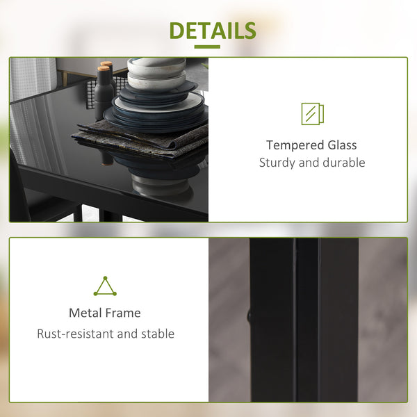 Rectangular Glass Top Kitchen Table and Chair Set with Metal Frame and Faux Leather Upholstery for Dining Room, Black