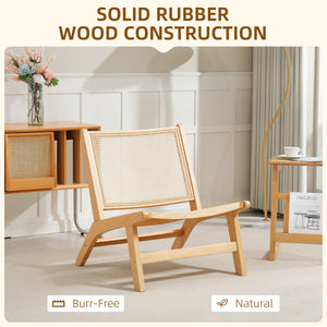 Rattan accent chair with rubberwood frame, natural color