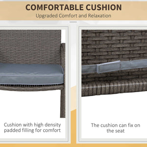 3 Piece Wicker Garden Bar Set, Synthetic Rattan Table and Stools with Seat Cushion, Grey