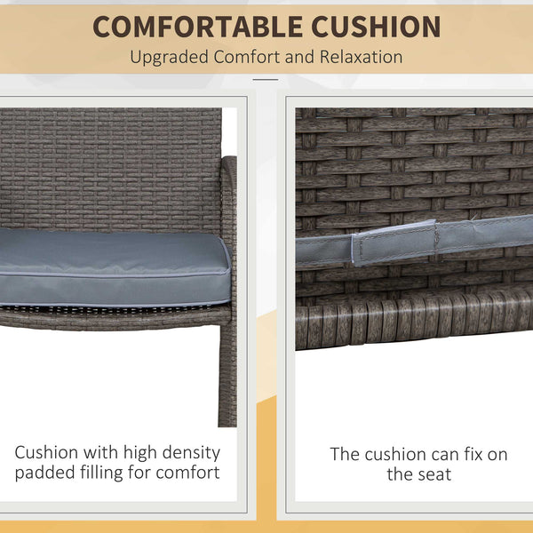 3 Piece Wicker Garden Bar Set, Synthetic Rattan Table and Stools with Seat Cushion, Grey