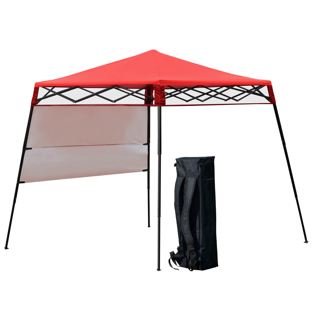 7 x 7 Folding Garden Canopy with Backpack and Adjustable Feet, Red and Black