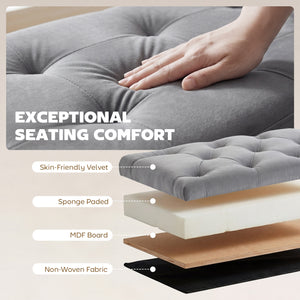 Ottoman storage bench, velvet tufted seat and gold legs – Gray and gold
