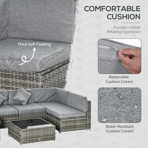 7pc Garden Wicker Sectional Set w/ Tea Table Patio Rattan Lounge Sofa Outdoor Deck Furniture Light Grey