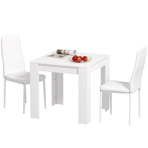Table and chairs set for 2 people, upholstered in faux leather, white