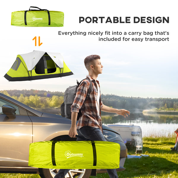 6-8 Person Camping Tent with 2000mm Waterproof Flysheet and Carry Bag, Green