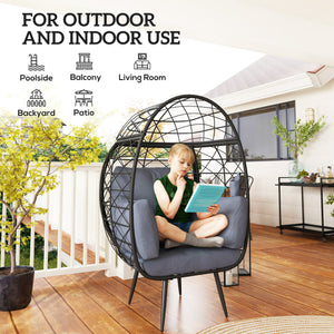 Rattan egg chair with cushions and cup holder, grey