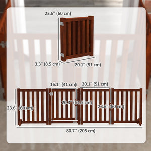 Foldable dog gate with door, 4 panels, brown