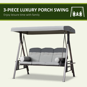 Swing chair for 3 people with steel canopy, light grey 