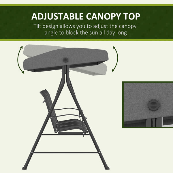 3-seater outdoor swing chair with metal canopy, dark grey