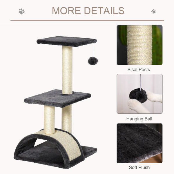 71cm Cat Tree with Scratching Post, Mat and Ball for Indoor Cats, Grey