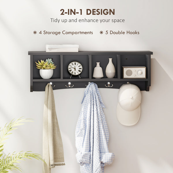 Wall-mounted coat rack with shelf, black