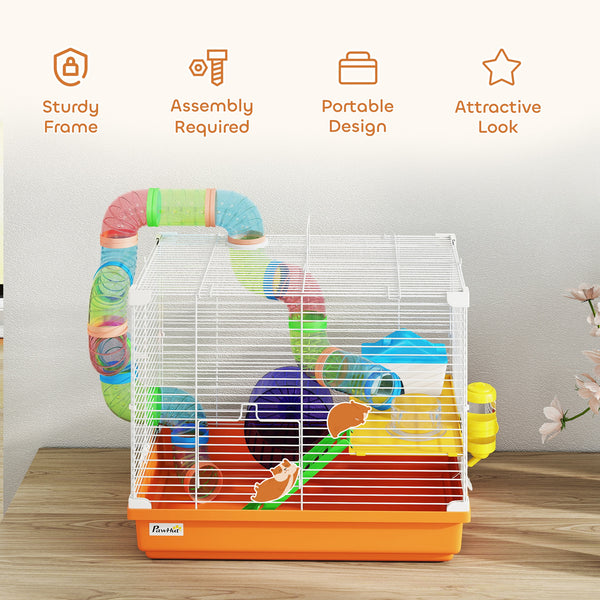 2-level cage with tunnel for small rodents, orange