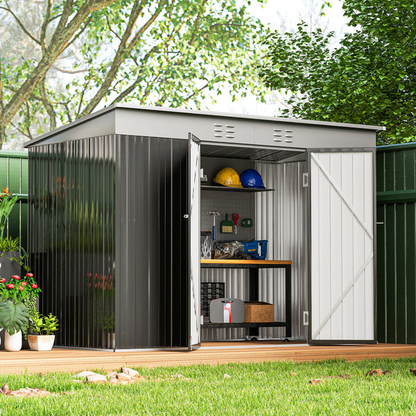Galvanized steel garden shed with lockable doors