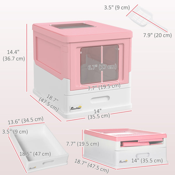 Enclosed litter box with scoop and tray, pink