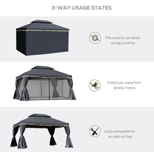 10 x 13 double-roofed gazebo with mosquito net and curtains, black