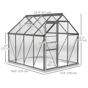 Greenhouse with adjustable roof ventilation, galvanized base, sliding door and gutter